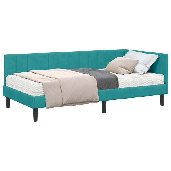 vidaXL Cadre de lit d'angle avec matelas 2 Pièces Turquoise Velours