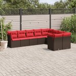 vidaXL Salon de jardin avec coussins 9 Pièces marron résine tressée