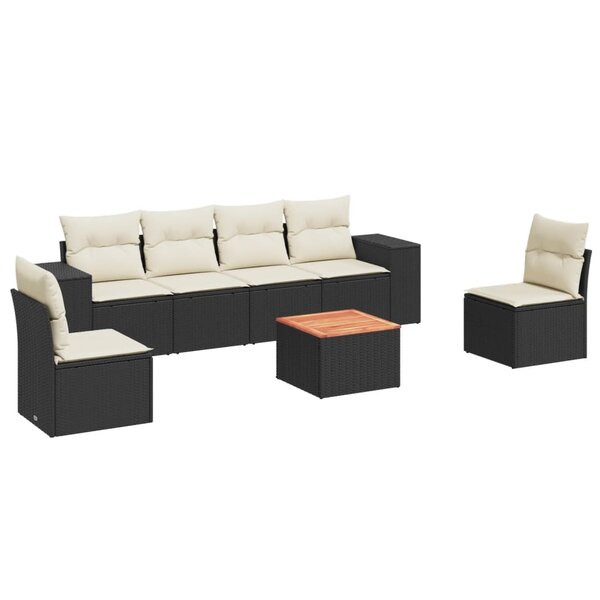 vidaXL Salon de jardin 7 Pièces avec coussins noir résine tressée