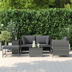 vidaXL Salon de jardin 4 Pièces avec coussins Résine tressée Gris