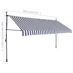 vidaXL Auvent manuel rétractable avec LED 350 cm Bleu et blanc