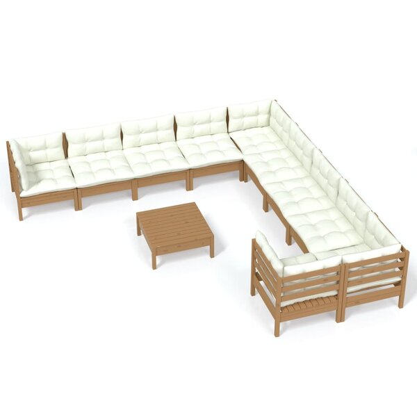 vidaXL Salon de jardin 11 Pièces avec coussins marron miel bois de pin