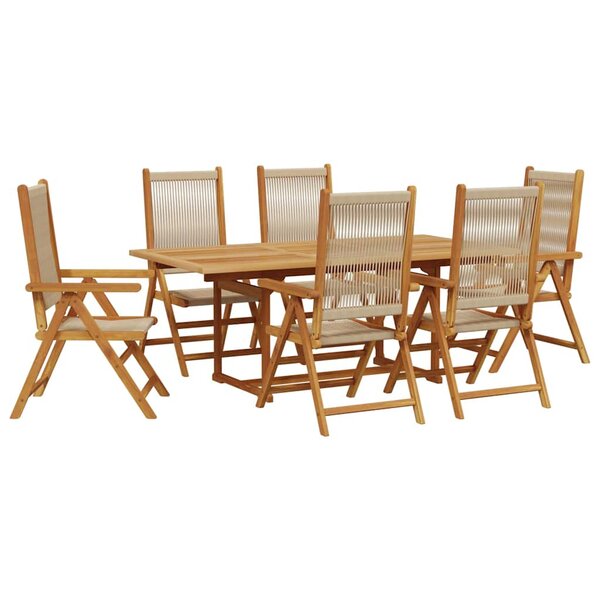 vidaXL Ensemble à Manger de jardin 7 Pièces beige polypropylène et bois