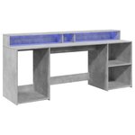 Bureau table poste de travail meuble d'ordinateur informatique étude et lumières LED 200 x 55 x 91cm bois d'ingénierie gris 02_0023803