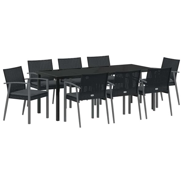 vidaXL Ensemble de salle à manger pour jardin 9 Pièces Noir Poly rotin