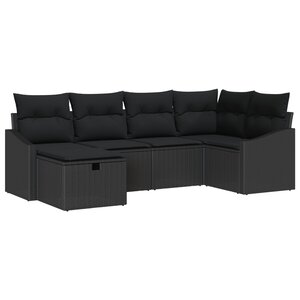 vidaXL Ensemble de 6 Canapés de Jardin avec Coussins Noir Rattan Poly