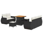 Ensemble de Canapés de Jardin 8 Pièces avec Coussins Noir Rattan Poly Acacia