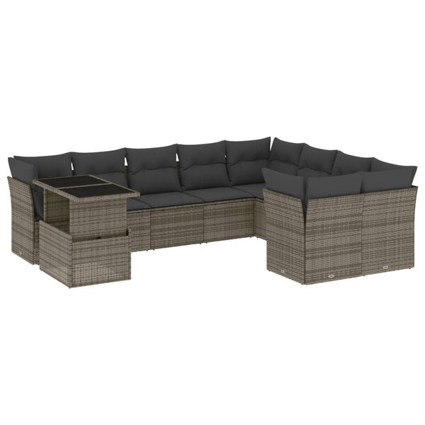 vidaXL Salon de jardin avec coussins 10 Pièces gris résine tressée