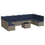 vidaXL Salon de jardin 11 Pièces avec coussins gris résine tressée