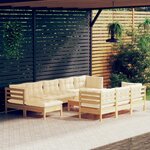 vidaXL Salon de jardin 11 Pièces avec coussins crème bois de pin solide