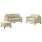 vidaXL Ensemble de canapés 3 Pièces avec coussins Crème Tissu