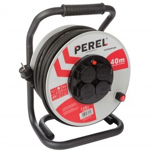 Perel enrouleur de câble en néoprène professionnel 40 m 4 prises