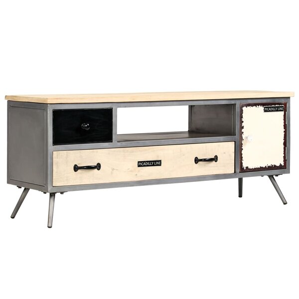 vidaXL Meuble TV Bois de manguier massif et acier 120x30x45 cm