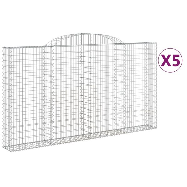 vidaXL Paniers à gabions arqués 5 Pièces 300x30x160/180 cm fer galvanisé