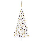 vidaXL Demi-arbre de Noël artificiel pré-éclairé et boules blanc 240cm