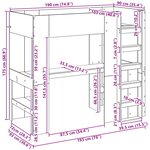 vidaXL Cadre de lit superposé avec bureau Gris Sonoma 90 x 190 cm