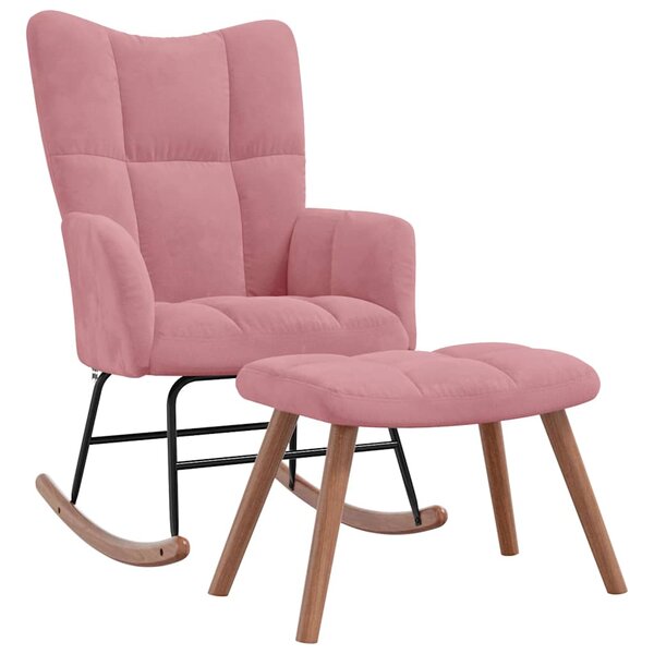 vidaXL Chaise à bascule avec repose-pied Rose Velours