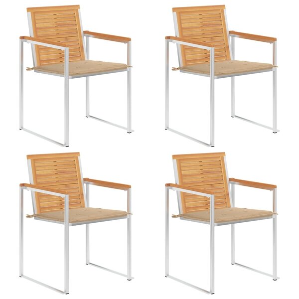 vidaXL Chaises de jardin 4 Pièces avec coussins Bois de teck massif