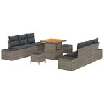 vidaXL Ensemble de canapé de jardin avec coussin 9 Pièces Gris Poly rotin