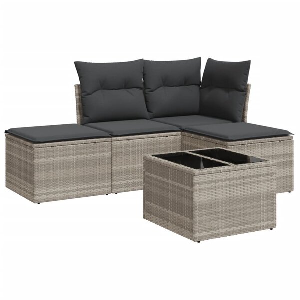 vidaXL Salon de jardin 5 Pièces avec coussins gris clair résine tressée