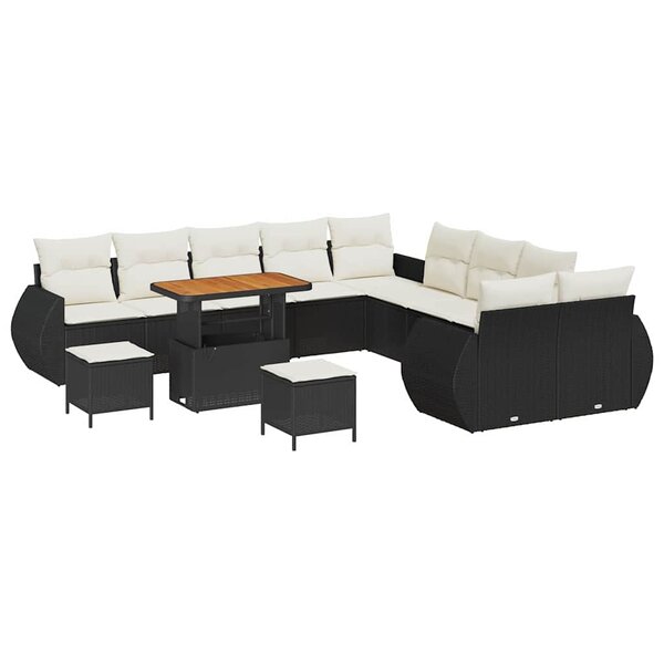 vidaXL Ensemble de canapé de jardin avec coussin 13 Pièces Noir et crème