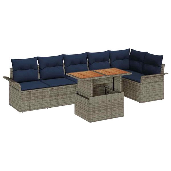 vidaXL Ensemble de canapé de jardin 7 Pièces Gris Poly rotin