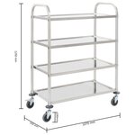 vidaXL Chariot de cuisine à 4 niveaux 107x55x125 cm Acier inoxydable