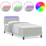 Lit à ressort vidaXL avec matelas et lumière LED Gris clair 90x190 cm Velours