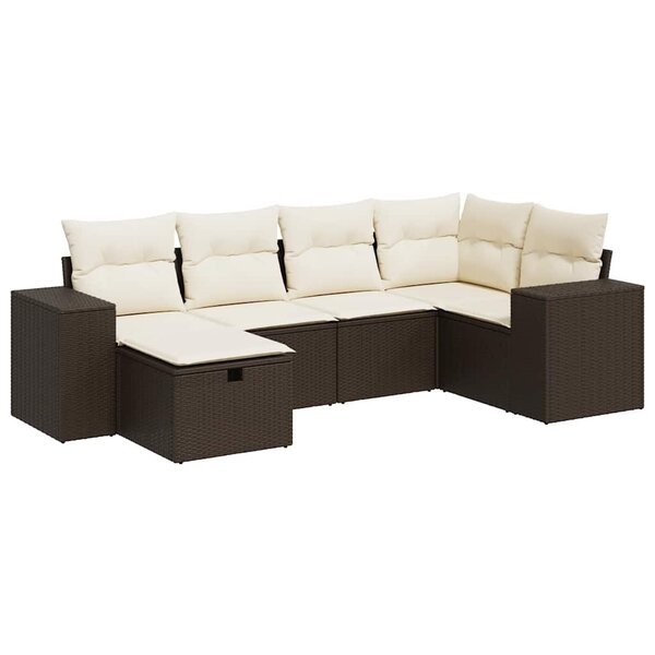 vidaXL Salon de jardin avec coussins 6 Pièces marron résine tressée