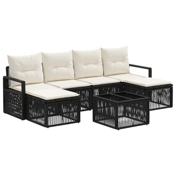 vidaXL Ensemble de canapé de jardin 7 pc Noir polyrotin