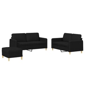 vidaXL Ensemble de canapés 3 Pièces avec coussins Noir Tissu