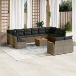 vidaXL Salon de jardin avec coussins 13 Pièces gris résine tressée