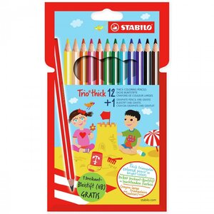 STABILO Crayon de couleur triangulaire épais TRIO  étui  de 12+1