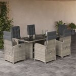 vidaXL Ensemble à manger de jardin et coussins 7 Pièces gris clair rotin