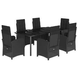 vidaXL Ensemble à manger de jardin coussins 7Pièces Noir Résine tressée