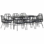 vidaXL Ensemble à manger de jardin coussins 9Pièces noir poly rotin verre