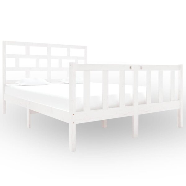 vidaXL Cadre de lit Blanc Bois de pin massif 135x190 cm Double