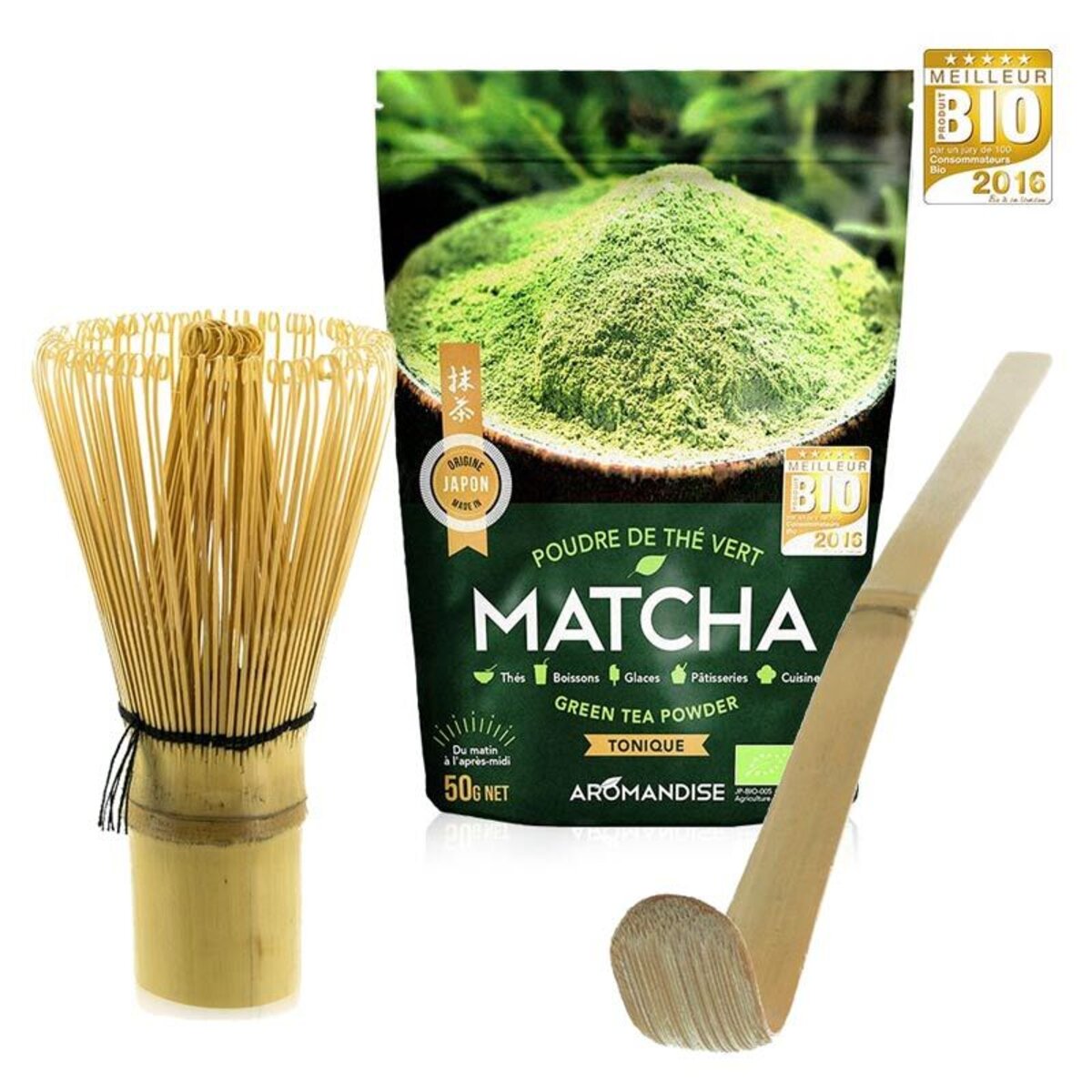 Fouet Matcha en bambou Slinx avec cuillère en bambou - Fouet à thé Matcha  pour préparation de thé Matcha