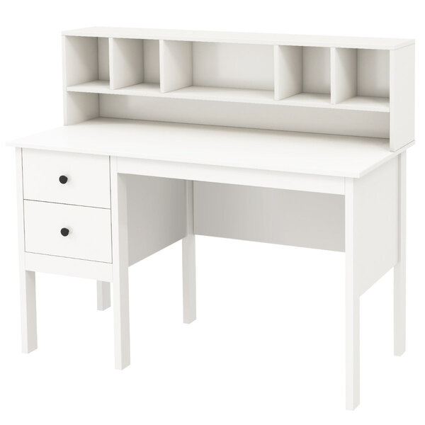 Bureau de 120 cm avec prises de courant bureau d'écriture avec 5 compartiments et 2 tiroirs de rangement ports usb station de travail blanc 20_0007991