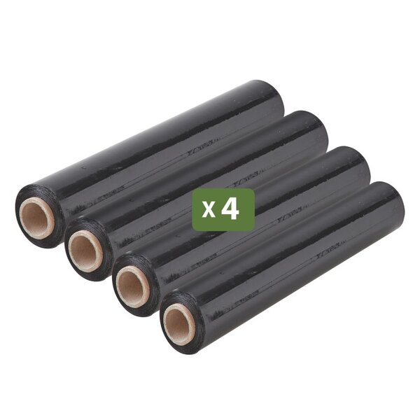 Pack And Move - Lot 4 Rouleaux Film Étirable - 300 M - Noir - Film Déménagement Film Emballage Film Palette Film Protection