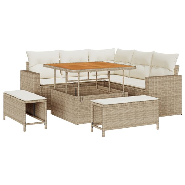 vidaXL Ensemble de canapé de jardin 8 pièces avec coussins beige en poly rotin et acacia