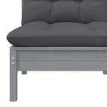 vidaXL Canapé 2 places de jardin et coussins Gris Bois de pin solide