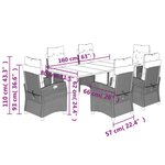 vidaXL Ensemble à manger de jardin et coussins 7 Pièces beige poly rotin