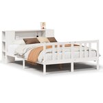 vidaXL Lit bibliothèque sans matelas blanc 160x200 cm bois pin massif