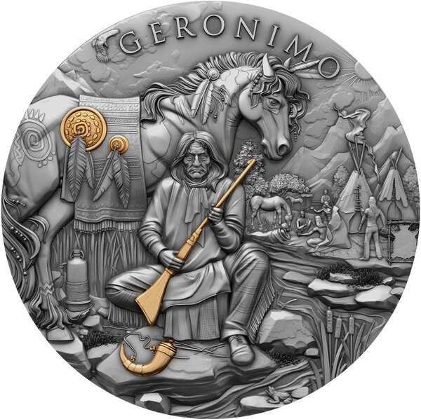 Pièce de monnaie en Argent 5 Dollars g 62.2 (2 oz) Millésime 2024 Legendary Warriors GERONIMO