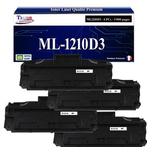 T3AZUR - 4x Toners compatibles avec Samsung ML1210D3 ML-1210D3 pour Samsung ML-1010 ML-1020 ML-1020M ML-1210 ML-1220M ML-1250 ML-1430 ML-210 ML-808 SF-515 SF-530 SF-531P SF-535E