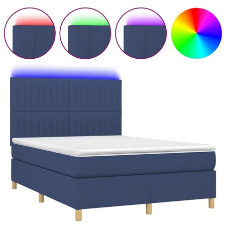 vidaXL Sommier à lattes de lit et matelas et LED Bleu 140x200 cm Tissu