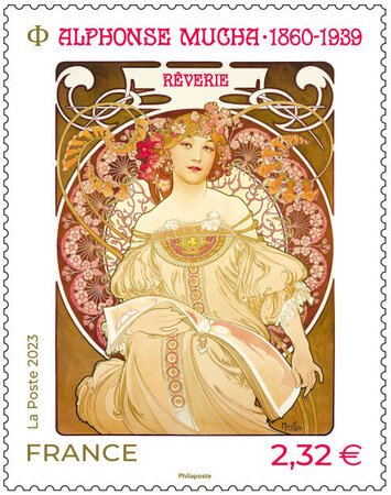 Timbre - Alphonse Mucha (1860-1939) - Lettre verte