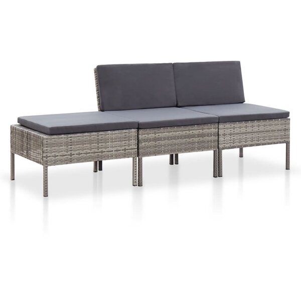 vidaXL Salon de jardin 3 Pièces avec coussins Résine tressée Gris