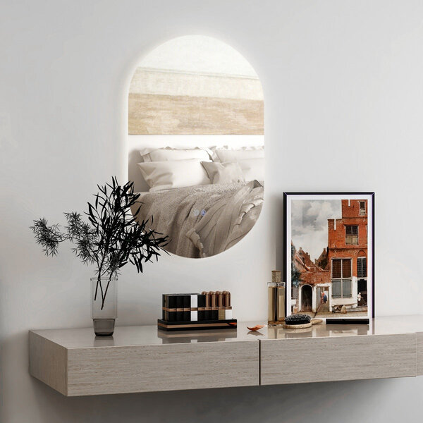 Miroir mural de salle de bain led ovale 80 cm x 50 cm rétro-éclairé à intensité variable 3 couleurs interrupteur tactile intelligent antibuée antidéflagrant 20_0006308